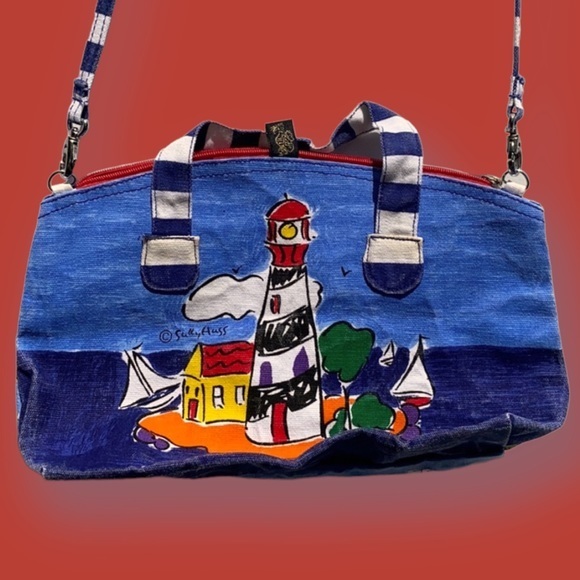Sally Huss Lighthouse Painted canvass Bag w/‎ strap Purse - Picture 1 of 4